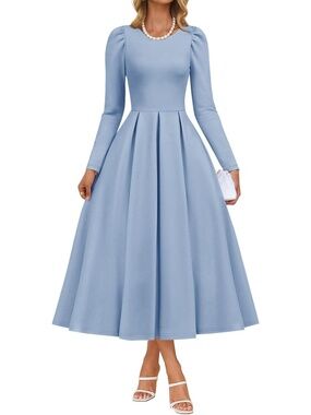 Zesica Women's Brown Crew Neck Long Sleeve a Line Formal Cocktail Midi Dress